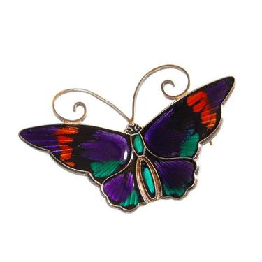 David Andersen Enamel Butterfly Brooch Vintage Basse Taille Sterling Modernist Jewelry Made in Norway 