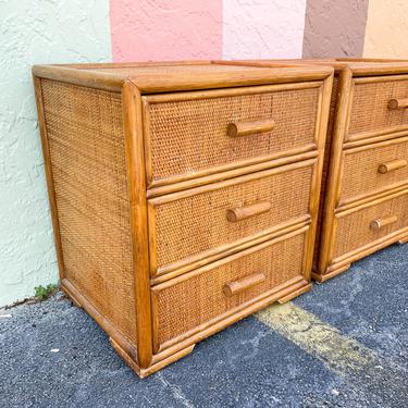 Pair Of Rattan And Cane Night Stands