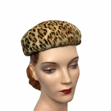 1940s Cheetah Print Sheared Beaver Small Hat 