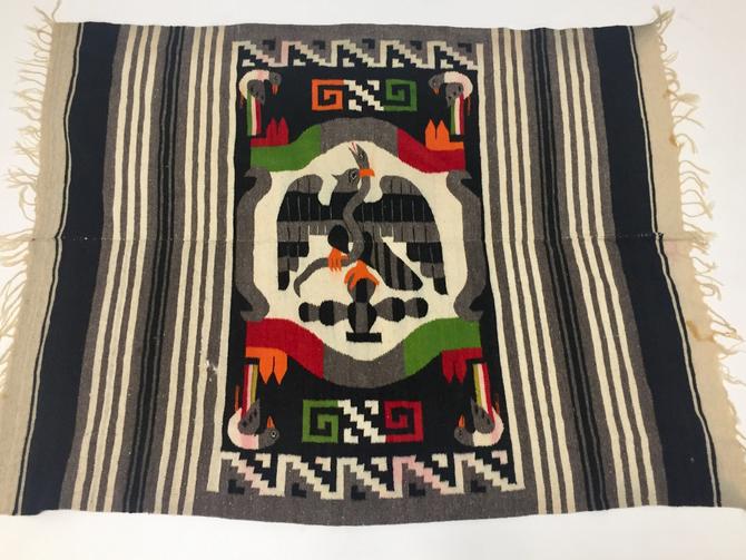 Hand woven wool Mexican rug or blanket 