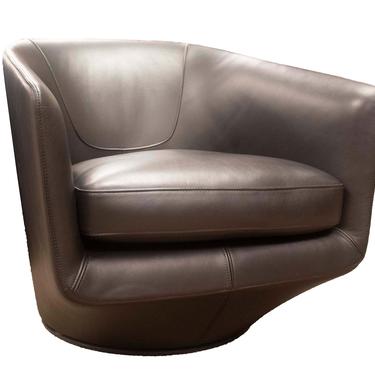 Black Leather Swivel 'U Turn' Lounge Chair by Bensen 