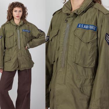 70s Military M65 Lined Field Patch Jacket - Men's Medium Short | Vintage Olive Drab Vietnam Era US Army M-65 Coat 