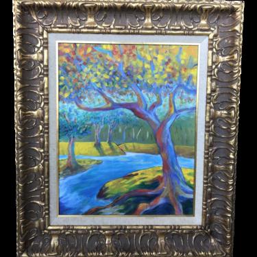 Mid 20th Century Modern Impressionist Style Landscape Oil Painting, Framed