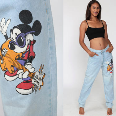 90s Disney Jeans MICKEY MOUSE Jeans Mom Jeans High Waisted Tapered Leg Denim Pants Jerry Leigh Blue 1990s Vintage Kawaii Cartoon Medium 