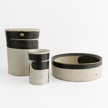 Inger Persson bold graphic studio vases and bowl for Rorstrand