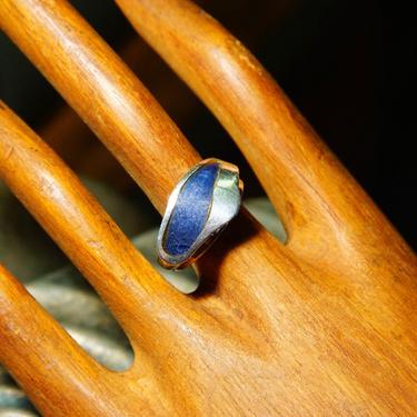 Vintage Modernist Sodalite Inlay Sterling Silver Ring, TAXCO Abstract Silver Ring With Inlaid Blue Stone, Made In Mexico, Size 6 1/4 US 