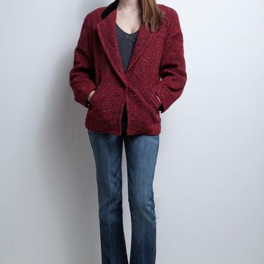 red herringbone tweed jacket vintage 80s Guy Laroche 36 M L MEDIUM LARGE 