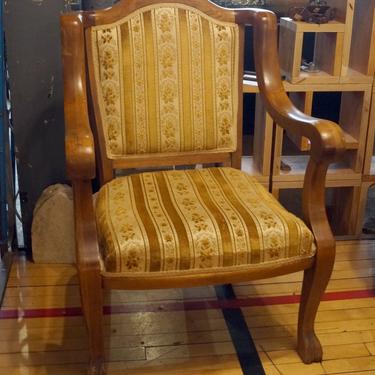 Light Wood Framed Chair w Claw Feet and Gold Pattern Fabric