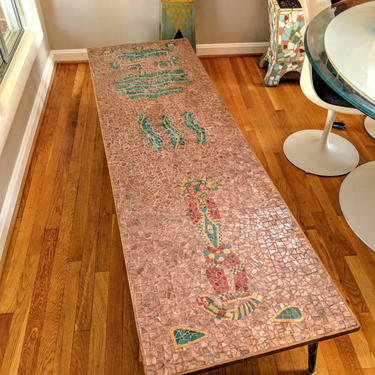 Mid Century Glass Mosaic coffee table Aztec Sun Design AMAZING one-of-a-kind ARTIST MADE 