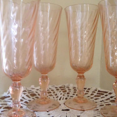 Vintage French Roseline Pink Swirl Champagne Glasses-Set Of 2