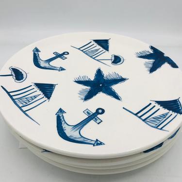 Vintage set of (4) Starbucks Coffee Company Hand Painted Luncheon 8&amp;quot; Plates set of five Nautical- Star fishes 