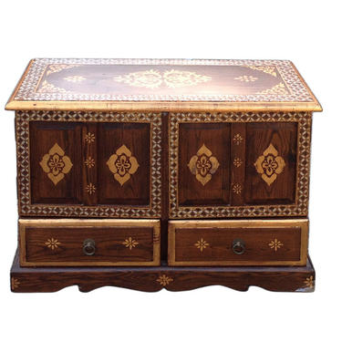 Chinese Medium Brown Golden Graphic End Table Nightstand cs1156E 