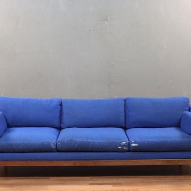 Charlton Mid Century Walnut &amp; Blue Sofa – ONLINE ONLY