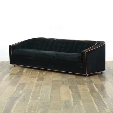 Mid Century Modern Black Bench Sofa W/ Piping