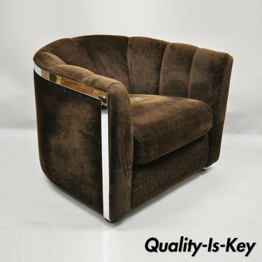 Rowe Mid Century Modern Chrome Trim Baughman Style Upholstered Club Lounge Chair