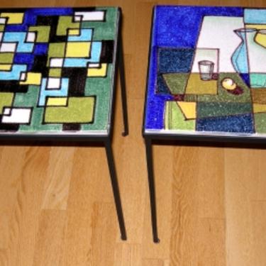 Two Mid Century Italian Raymor Tile Side Tables HandPainted