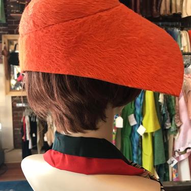Lilly Dache' 50's-60's Dachette's~ Fun Vintage hat~ bright orange modern edgy unusual hat~ *new-look~ unique mid century design~ pinup rock 