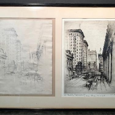 Very Rare Original Drawing and Etching Anton Schutz Heart of Baltimore 1928 Maurice Bendann&#160;SIGNED