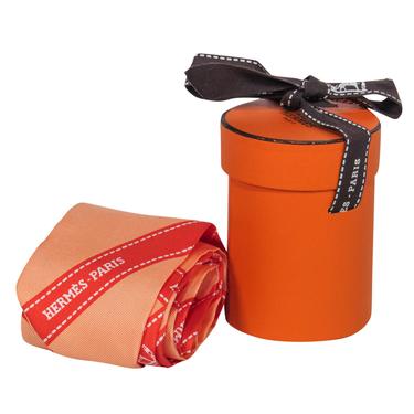 Hermes - Orange Logo Ribbon Print Silk Scarf Headband