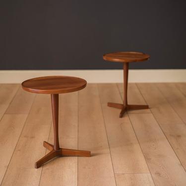 Pair of Danish Solid Teak Round Pedestal End Tables by Hans C. Andersen 
