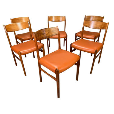 Set of Six Vintage Danish Mid Century Modern Rosewood and Leather Dining Chairs 