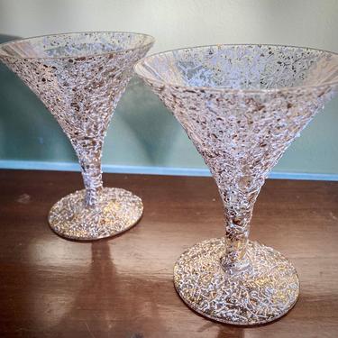 Splatter Glass Gold and White Martini Glasses 