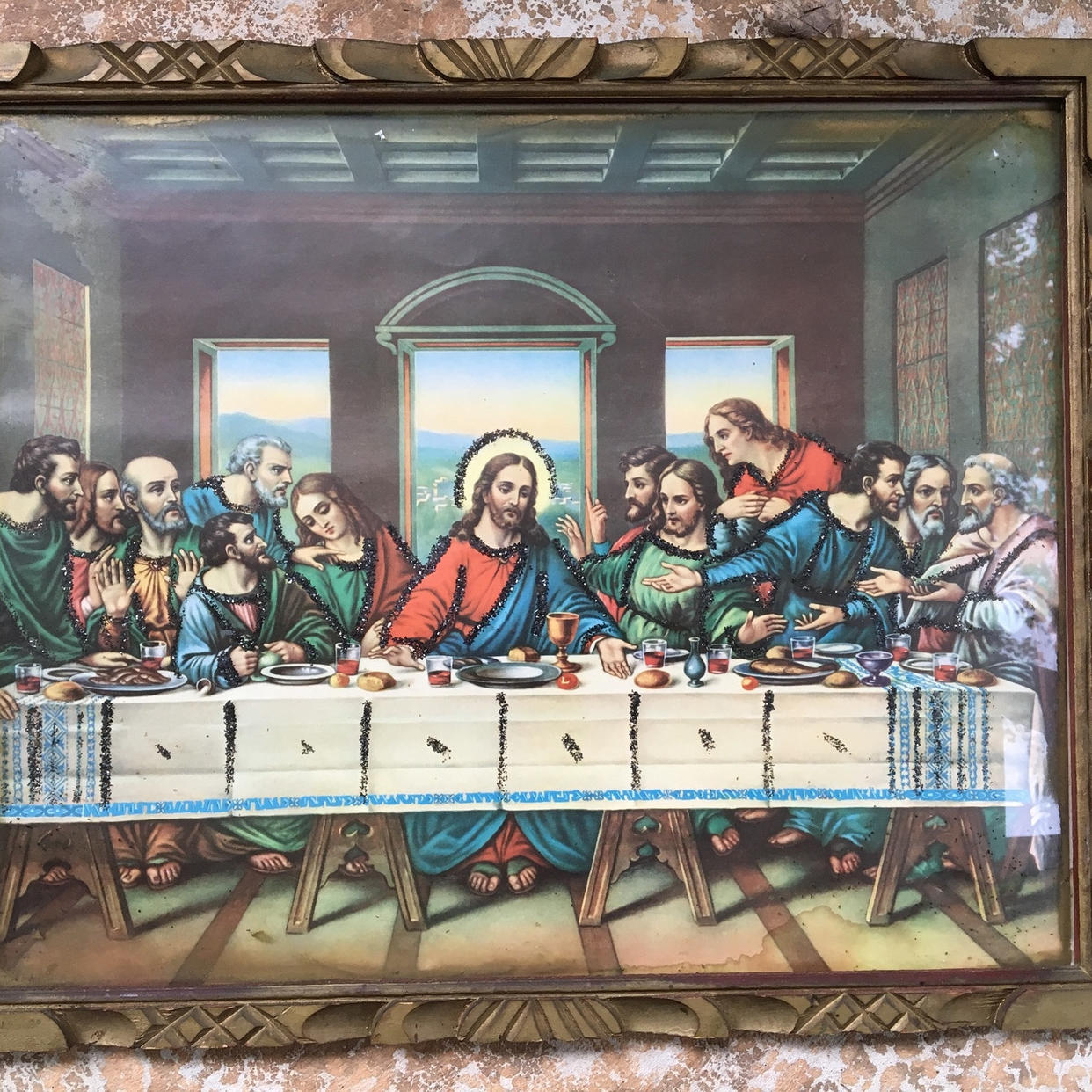 Rustic Last Supper Vintage Glitter Last Supper In Rustic Wood Frame, | Luckduck - Atlanta ...