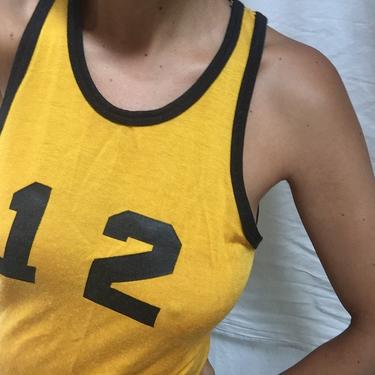 Vintage Yellow/ Black  Sleeveless Number 12 Athletic Tank Top Jersey SZ Small 
