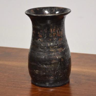 Charcoal Grey Vase Signed 1961 