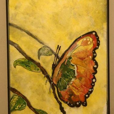 Yellow Butterfly on panel - original painting