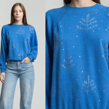 80s Blue Snowfall Sweatshirt - Men's Medium, Women's Large | Vintage Raglan Sleeve Painted Graphic Pullover 
