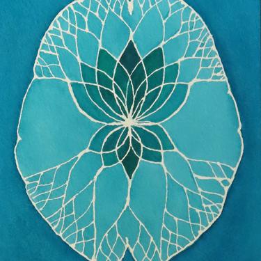 Blue-Green Lotus Brain  -  original watercolor painting - neuroscience art 