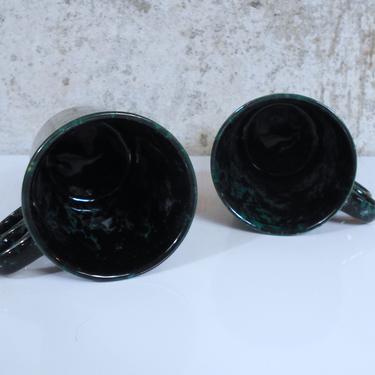Pair of Bennington Potters Trigger Mugs Designed by David Gil - Bennington Vermont - Green Agate Glaze 