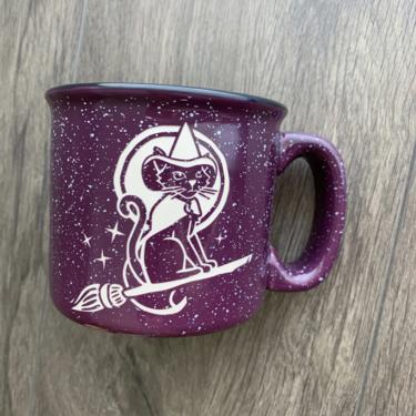 Witch Cat Halloween Mug - engraved ceramic camp style 