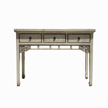 Chinese Distressed Off White 3 Drawers Side Pedestal Console Table cs6167E 