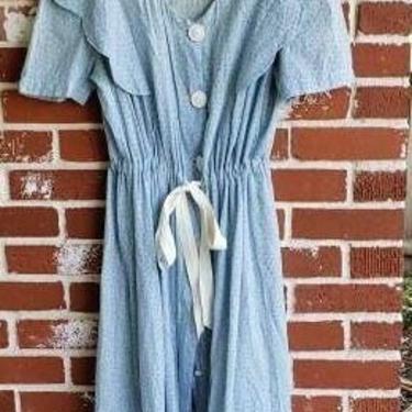 Vintage 30s/40s Calico Print Blue Farmgirl  Dress  M/L   RARE 