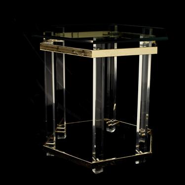 Charles Hollis Jones Mid Century Brass Lucite and Glass Side End Table - mcm 