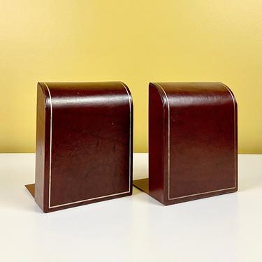 Maroon Leather Bookends with Curved Top 