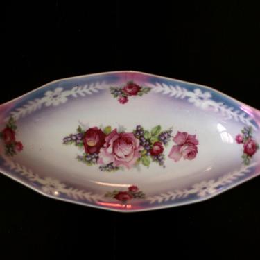 vintage german porcelain relish or celery dish pink and lavender 