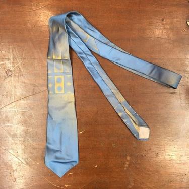 Vintage 1950s Blue and Gold Abstract Print Countess Helena Rockabilly Swing Tie, 1940s Tie, 1950s Tie, Vintage Shirt, Vintage Tie, Vintage 