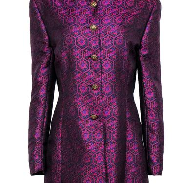 Escada - Purple & Multicolored Metallic Bohemian Print Button-Up Jacket Sz 14