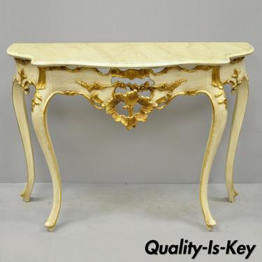 Vintage French Louis XV Rococo Style Cream &amp; Gold Gilt Console Hall Sofa Table