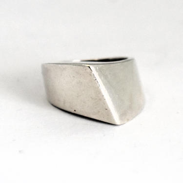 50's 925 silver pointed Modernist size 7 geometric ring, big edgy asymmetrical sterling dimensional statement ring 