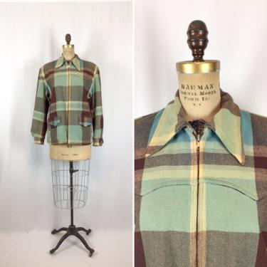 Vintage 40s jacket | Vintage blue brown plaid wool jacket | 1940s rockabilly tommy girl jacket 