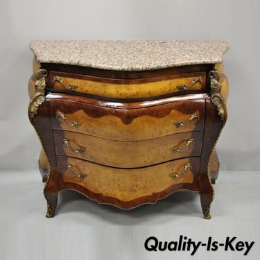 Reproduction French Louis XV Style Pink Marble Top Bombe Commode Dresser Chest