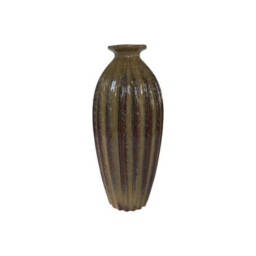 1960s Mid-Century Modern Art Pottery Tall Ridged Brown Vase 