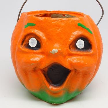 Vintage 1950's Halloween Jack-O-Lantern Candy Container, made with Pulp Paper Mache, Retro Antique 