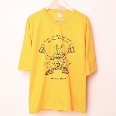 Vintage GERMAN beer 1986 &amp;quot;Hash House Harriers&amp;quot; 50th Anniversary RUN beer stein yellow t-shirt 1980s vintage shirt -- size extra large 