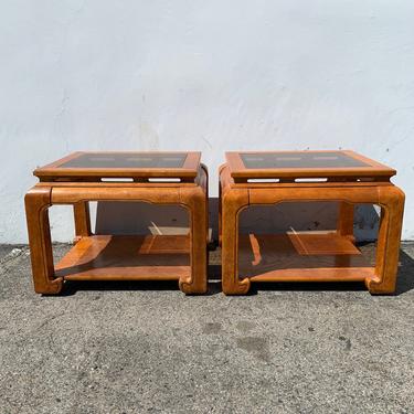 Pair of Antique Wood Tables Cocktail Accent End Table Chinese Chinoiserie Ming James Mont Asian Hollywood Regency CUSTOM PAINT AVAIL 