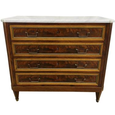 French Louis XVI Style Walnut Marble Top Commode - 19th C